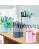 К-т силиконови прибори 33 части със стойка ножове, ножица и дъска